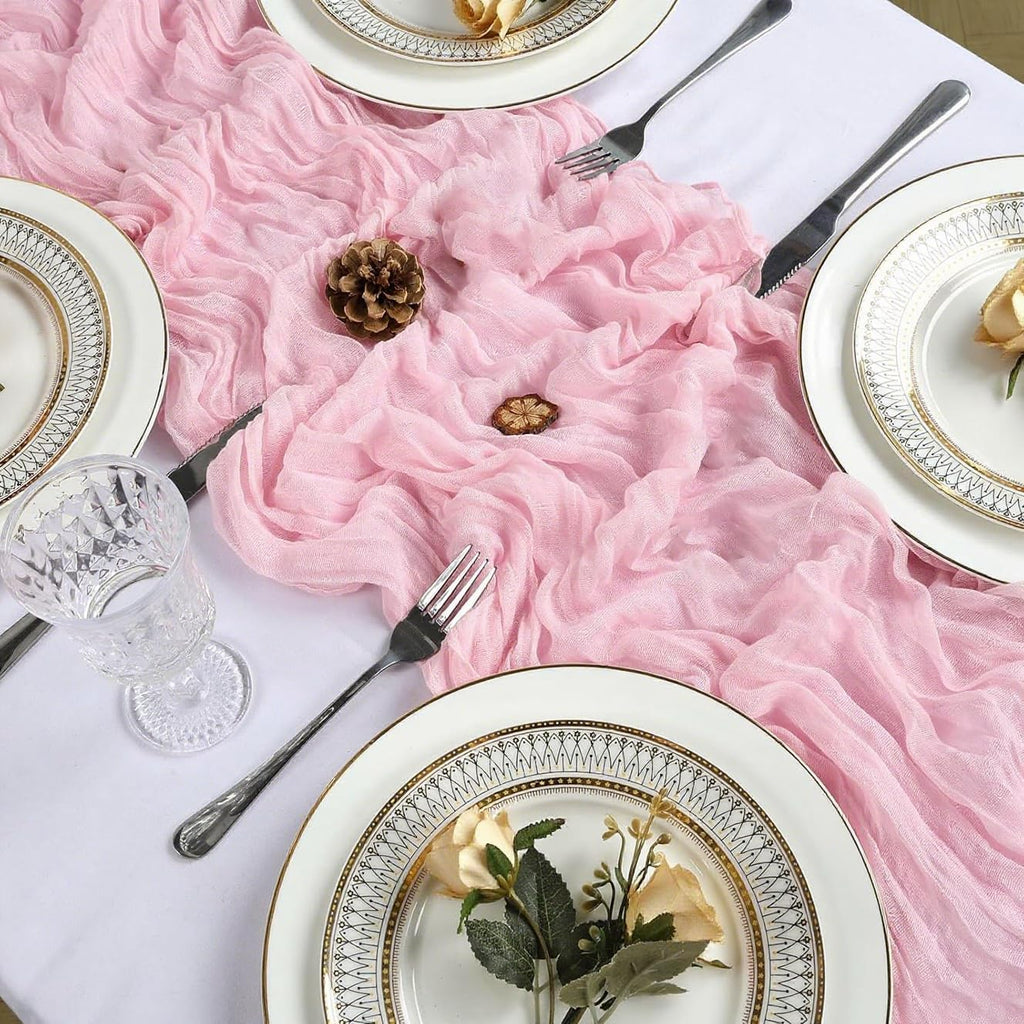 6 Pack Light Pink Cheesecloth Table Runner 10FT Boho Gauze Fabric Table Runner 35 x 120 Inch Spring Rustic Sheer Runner for Wedding Birthday Baby Shower Table Decoration