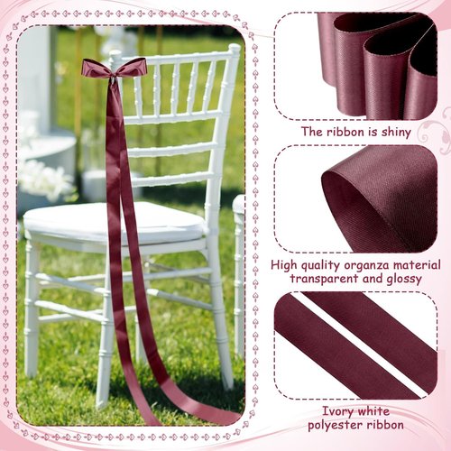 Daifunli Wedding Bows - Elegant Burgundy Satin Chair Decorations | 24 Pcs Aisle Ribbons for Ceremonies