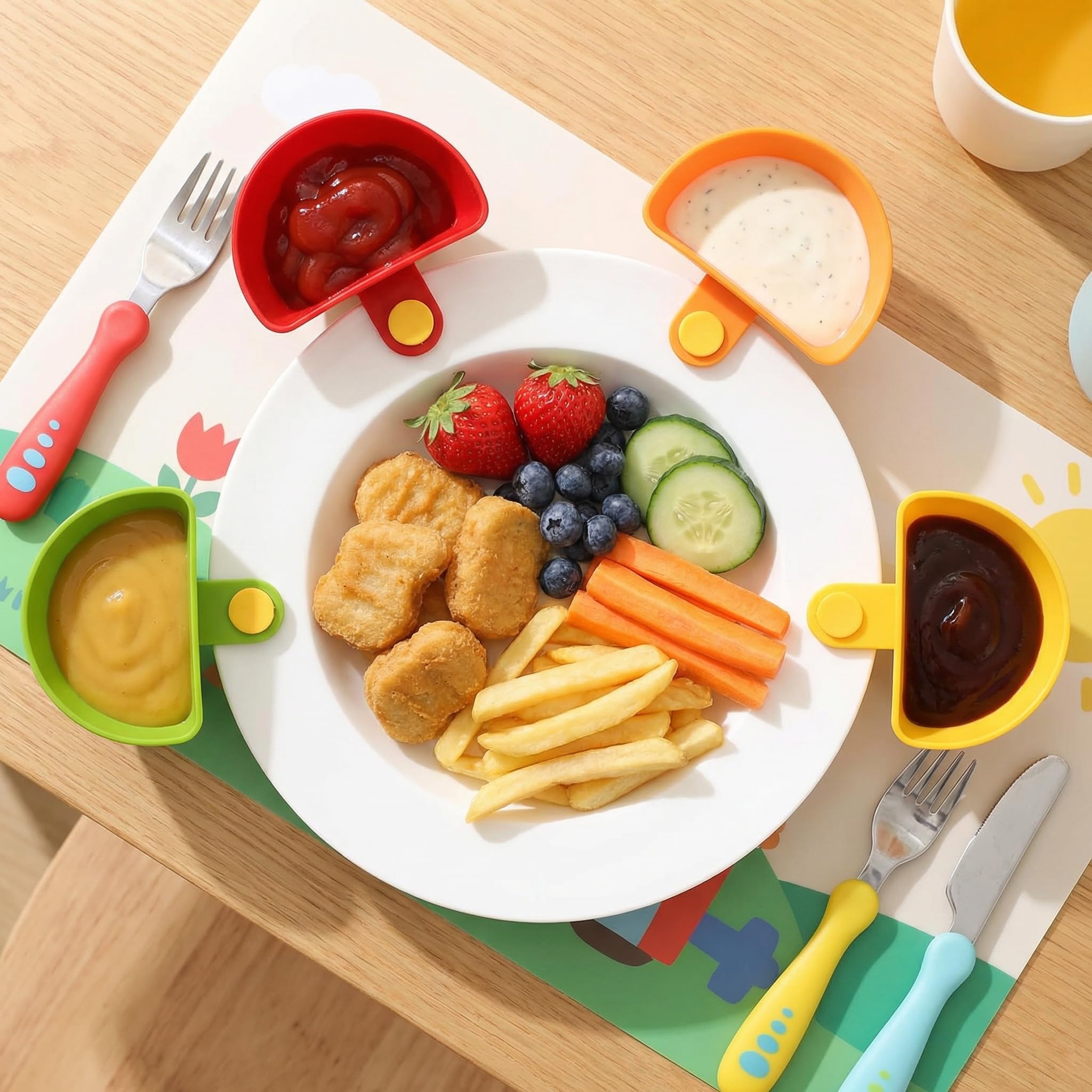 8-piece Dip Clip for Bowls Plates | French fries and dipping sauce service set | For ketchup, spices, salt, sugar, salad dressing, spices | Colorful sandwich dipping sauce bowls for portion control