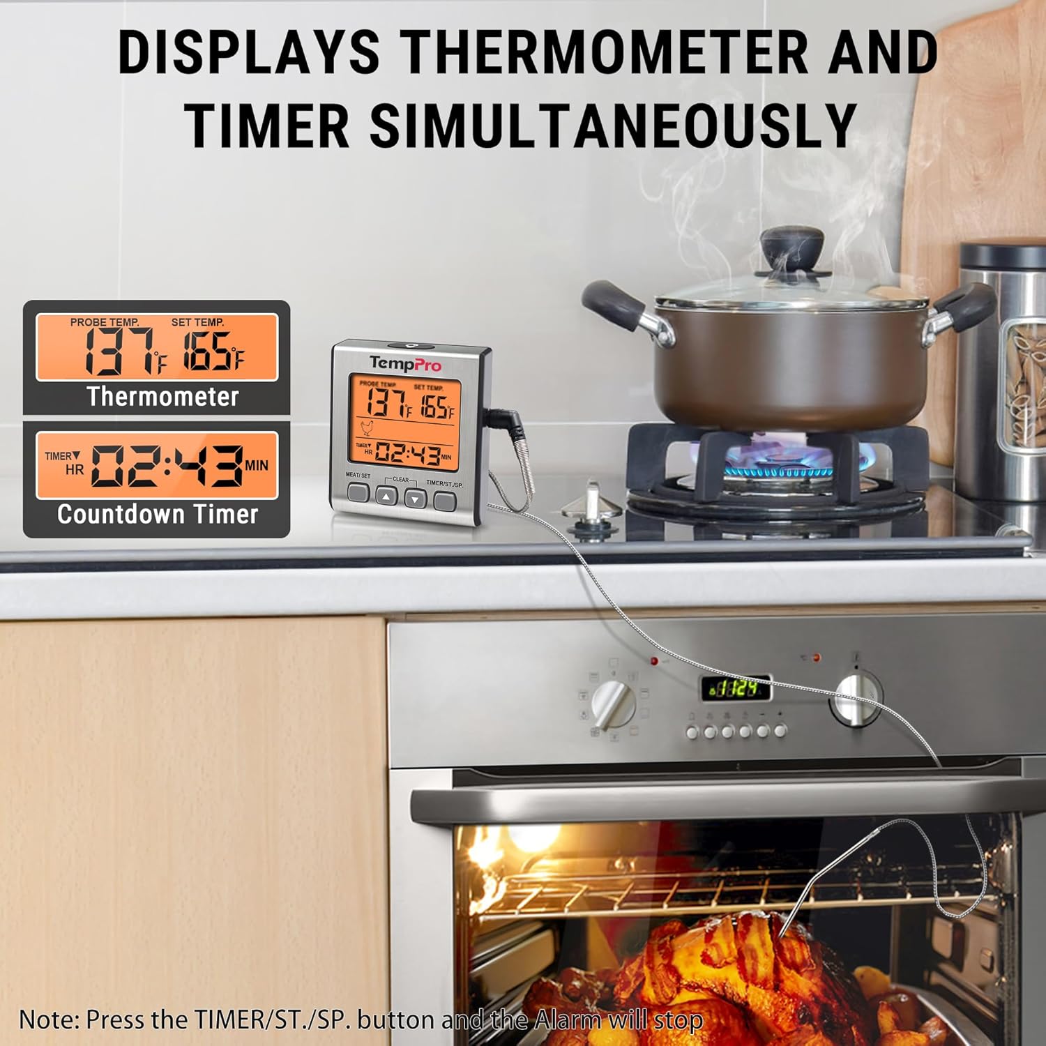 TempPro Digital Meat Thermometer - Accurate BBQ Cooking Tool with Backlight & Timer | Ideal for Smoker, Oven, Baking
