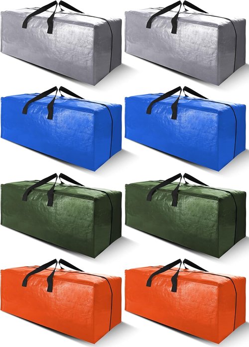Cosy Family Extra Large Moving Bags - 8 Pack with Strong Handles & Backpack Straps | Space-Saving Storage Totes (40 Gal, Multicolored)