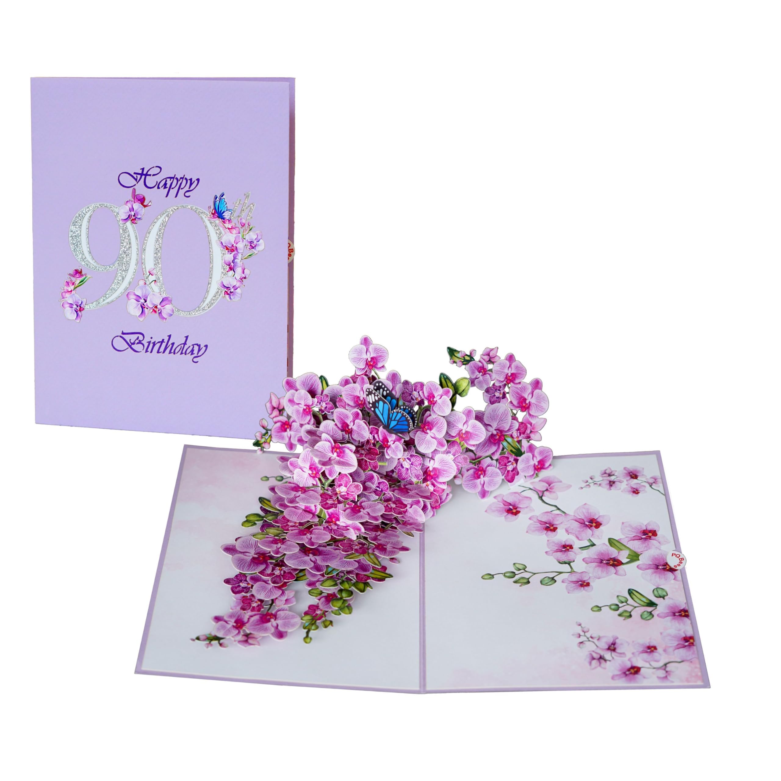 PQ Bees Orchid Happy 90th Birthday Card, 3D Birthday Cards for Women, 6x8in Pop Up Gifts for Mom, Wife, Him, Her, Daughter, Sister, Grandma (Size 6x8 - Happy 90th BD)