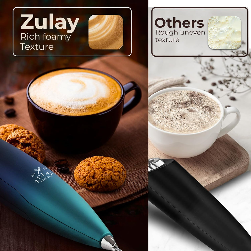 Zulay Kitchen Tornado Triple Whisk Milk Frother - Handheld Foam Maker for Coffee & Lattes - Sea Depth