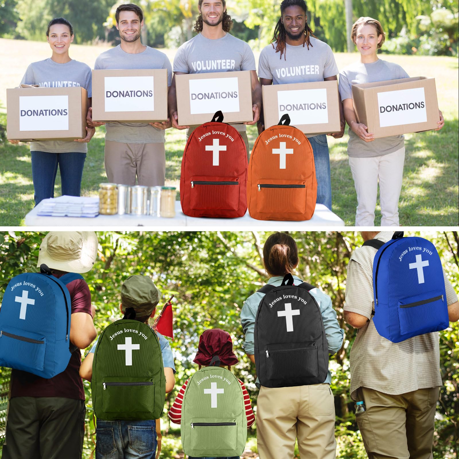 Amylove 12 Pcs Kids Christian Backpacks Bulk- 17'' Religious Jesus Loves You Cross Backpack for Christmas Church Gifts(Multicolor)