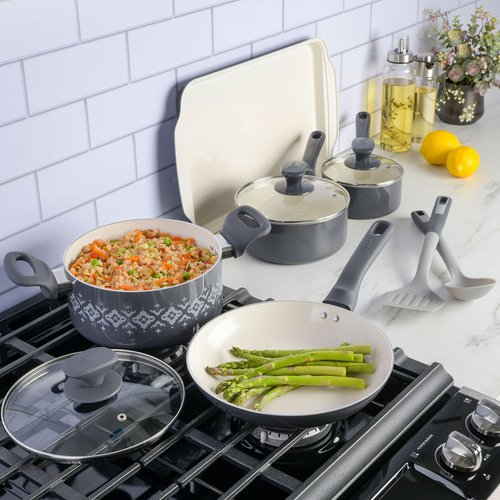 SPICE BY TIA MOWRY 10-Piece Healthy Non-Stick Ceramic Cookware Set - Grey (87071.10R)