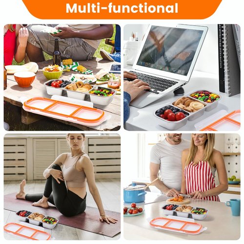 Ulezuar Stainless Steel Snack Containers with Lids, Reusable Condiment Box, 3 Compartment Sauce Cups for Home, Travel