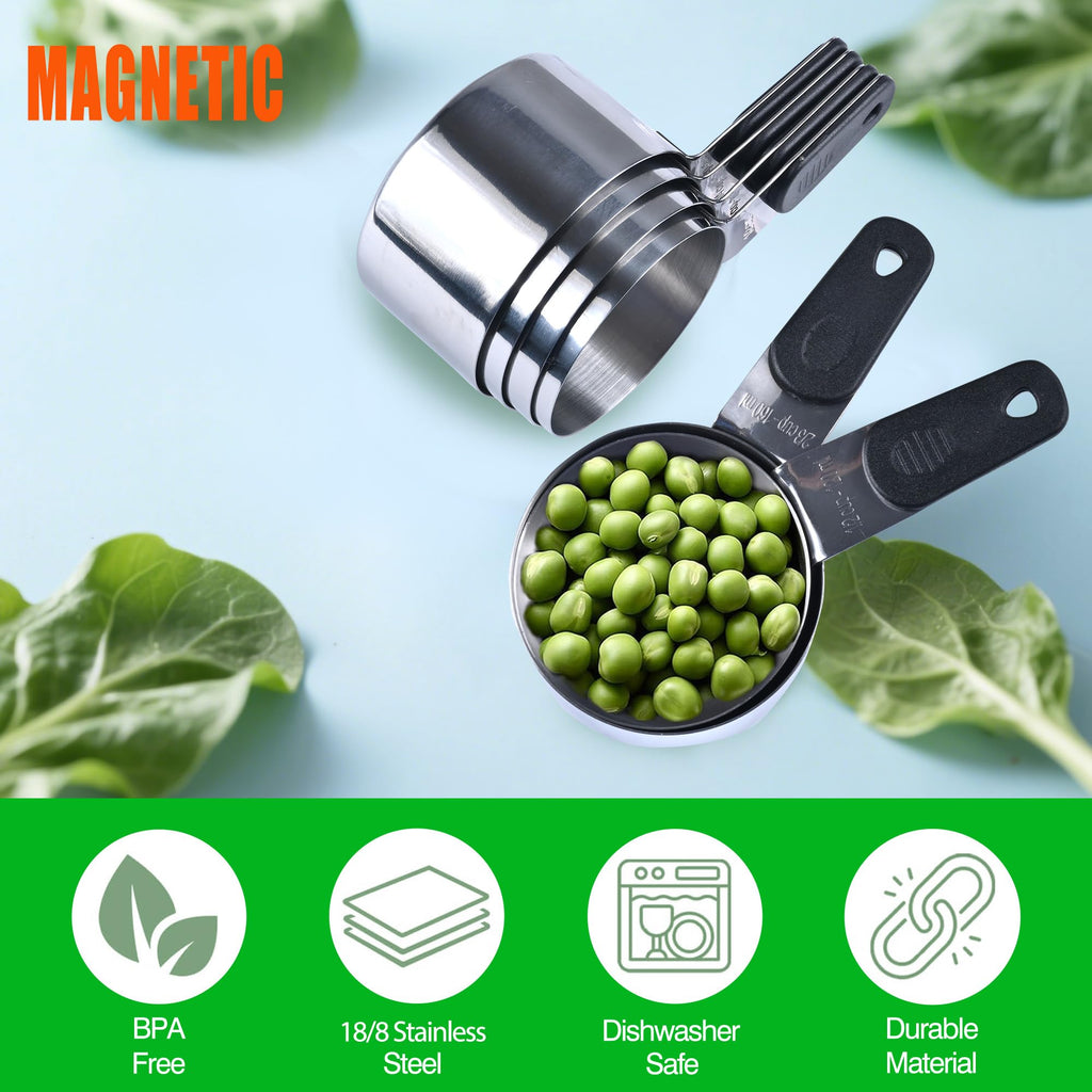 Magnetic Handles 7 Piece Stainless Steel Measuring Cups, Black, Kitchen Gadgets for Measure Liquid and Dry Ingredients, Cooking & Baking