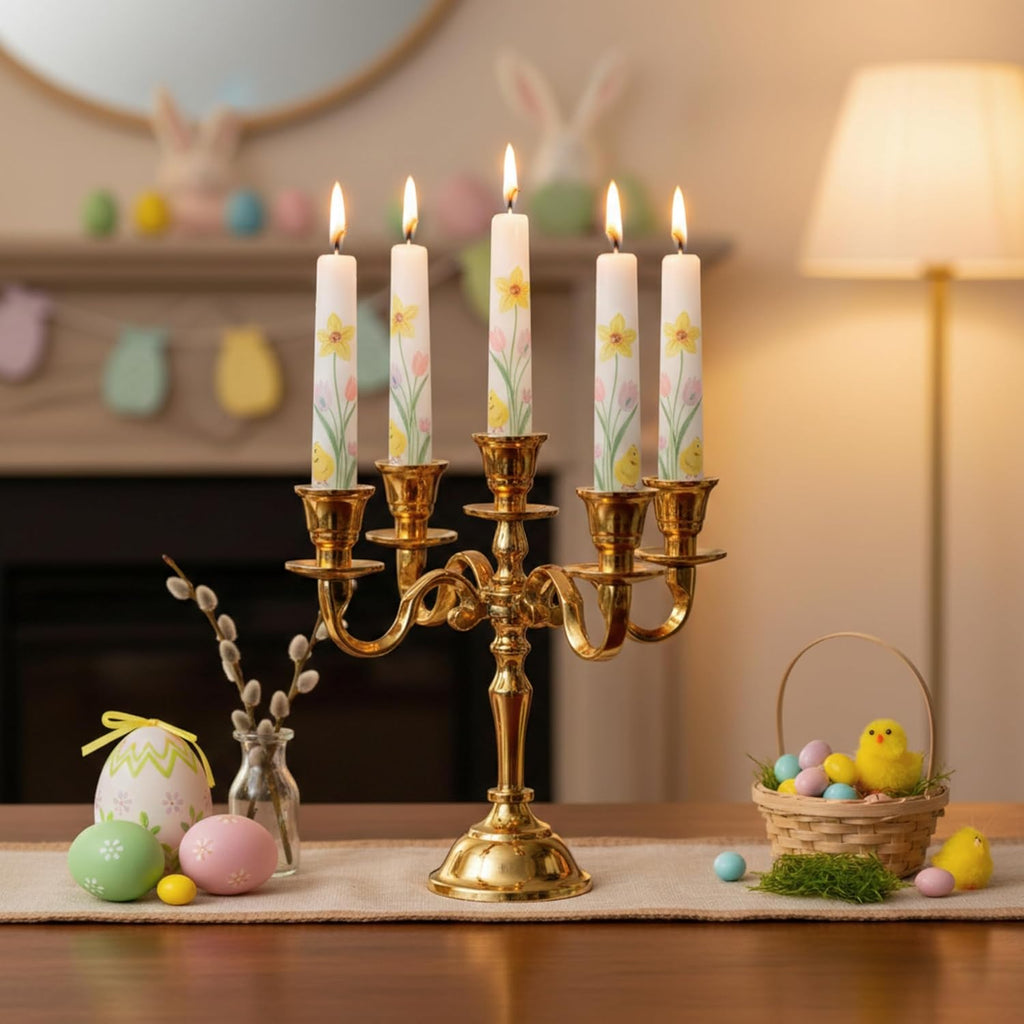 Rely+ 5 Arm Baby Candelabra - Gold Glossy Taper Candle Holders for Gothic Home Decor | 8 Inch Centerpiece