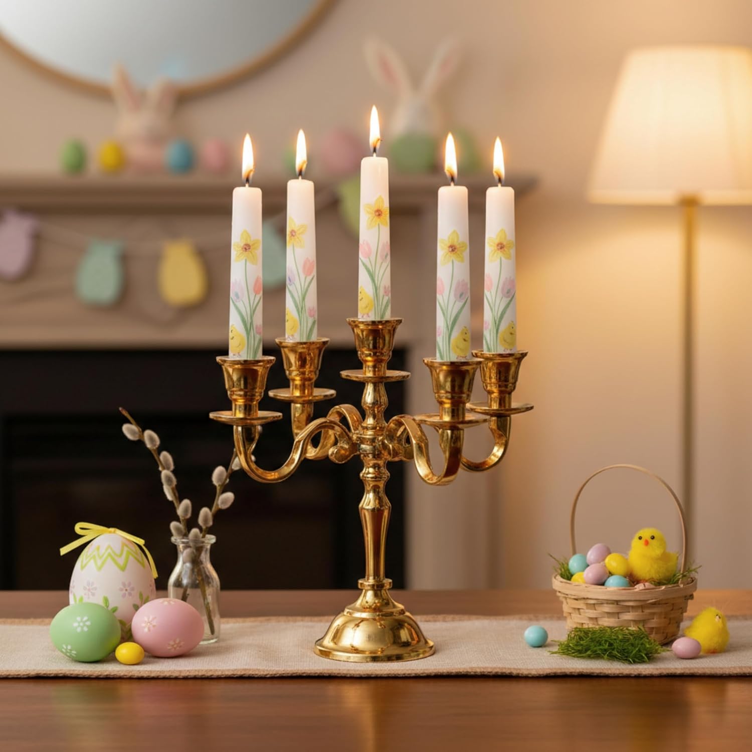 Rely+ 5 Arm Baby Candelabra - Gold Glossy Taper Candle Holders for Gothic Home Decor | 8 Inch Centerpiece