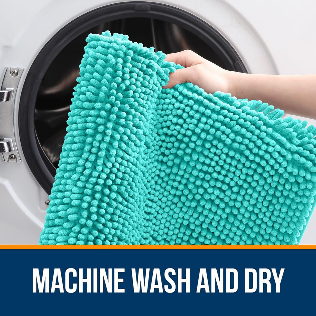 OLANLY Bathroom Runner Rugs - Extra Soft Chenille Bath Mats | Quick-Dry, Machine Washable, 44x24 Teal