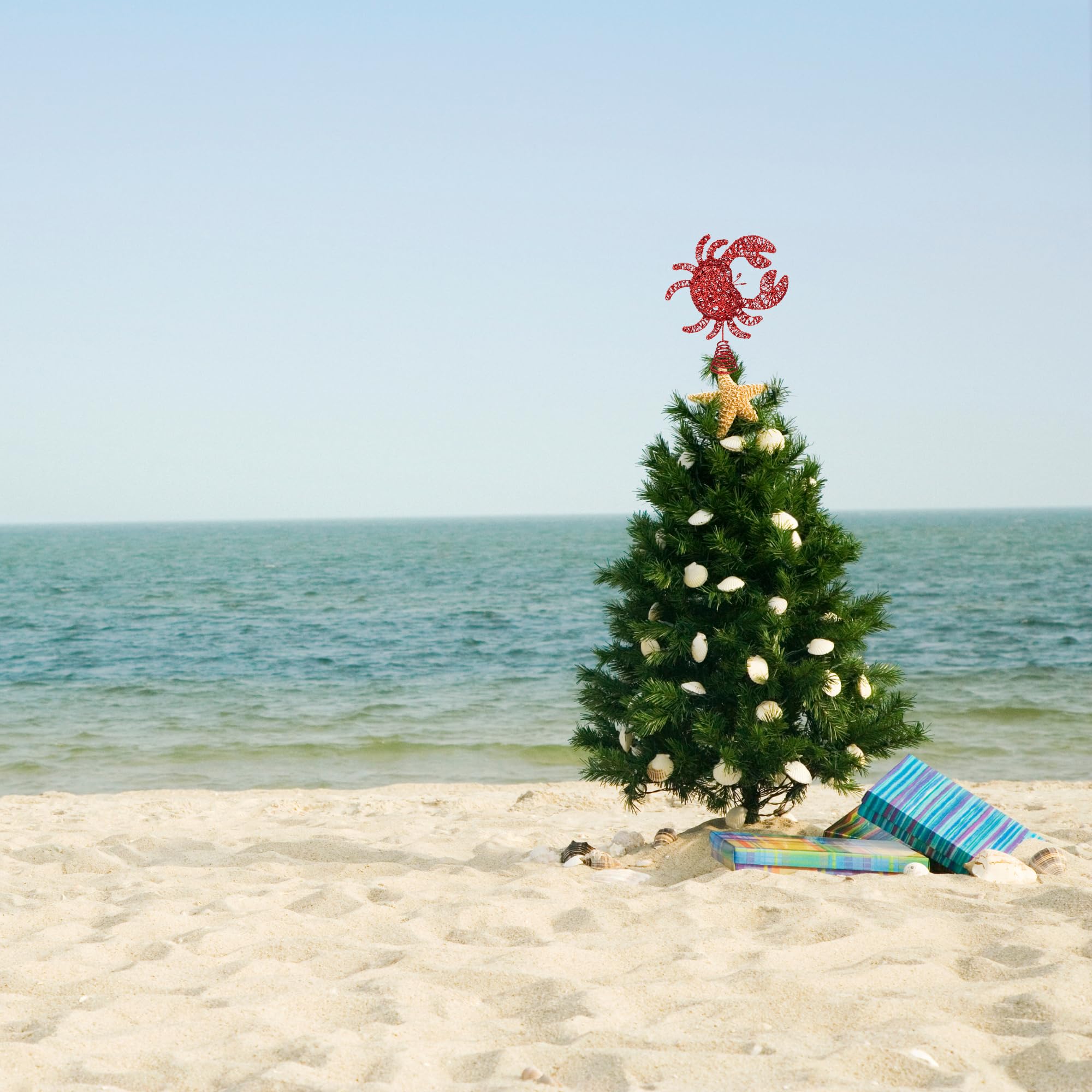 Needzo Nautical Christmas Tree Topper, Hollow Glittered Red Crab, Coastal Holiday Home Decor, 11 x 2.5 x 10 Inches