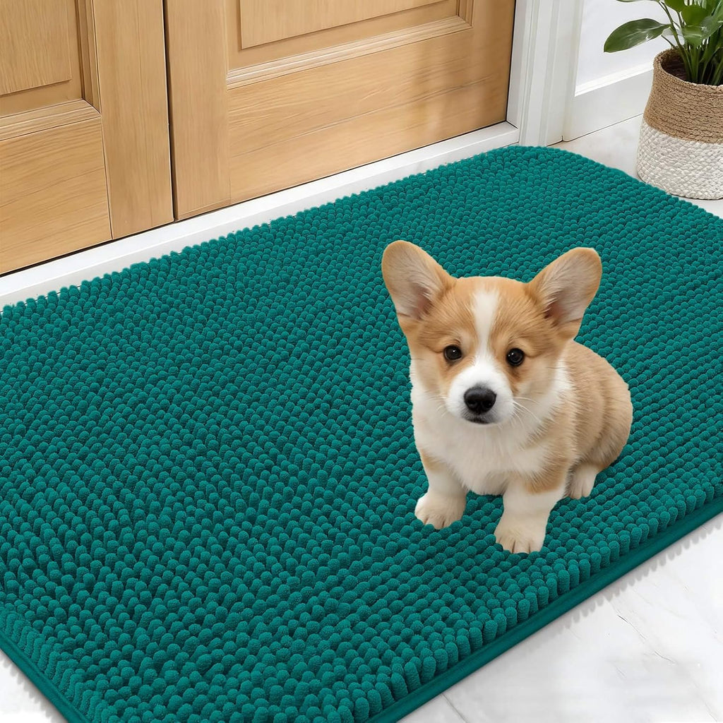 OLANLY Dog Door Mat - Absorbent Non-Slip Chenille for Muddy Paws | 24x16, Quick Dry, Lake Blue