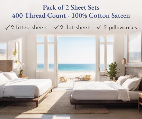 California Design Den Twin Cotton Sheet Sets - 400 Thread Count Soft & Breathable - 2 Deep Pocket Bright White