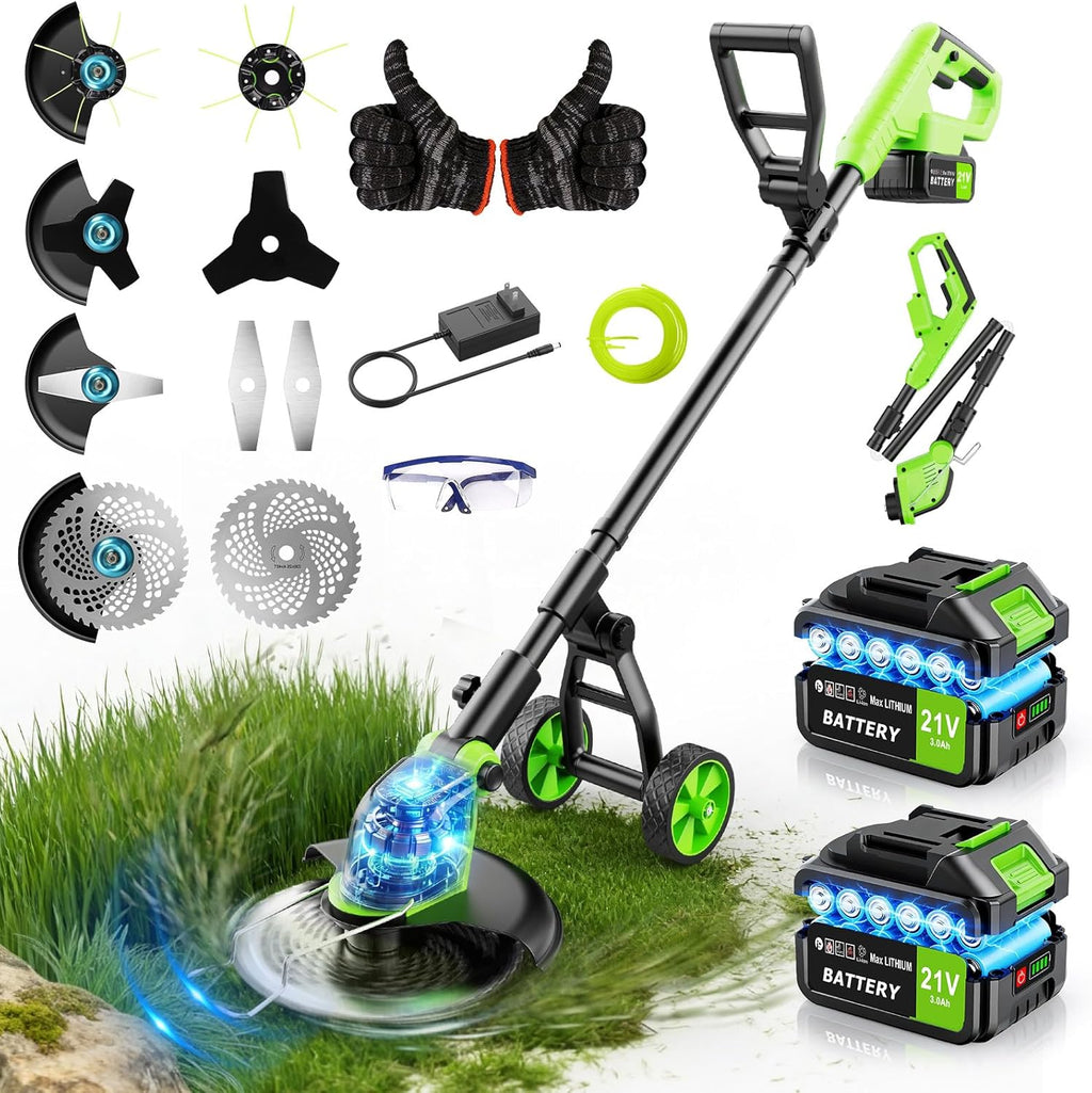 Skiennix 20000 RPM Electric Weed Wacker - Cordless 12" Brushless Trimmer with 4-in-1 Functionality & 2 Batteries