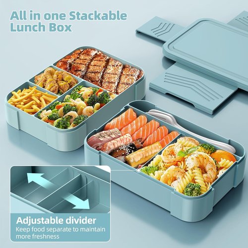 Cherrysea Stackable Bento Box - Large 1500ML Adult Lunch Container with 6 Leakproof Compartments | Pink Design for School & Office