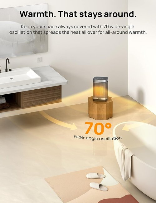 DREO Portable Space Heater - 1500W Quiet PTC Ceramic Heater with 70° Oscillation & Remote Control | 41-95°F Digital Thermostat
