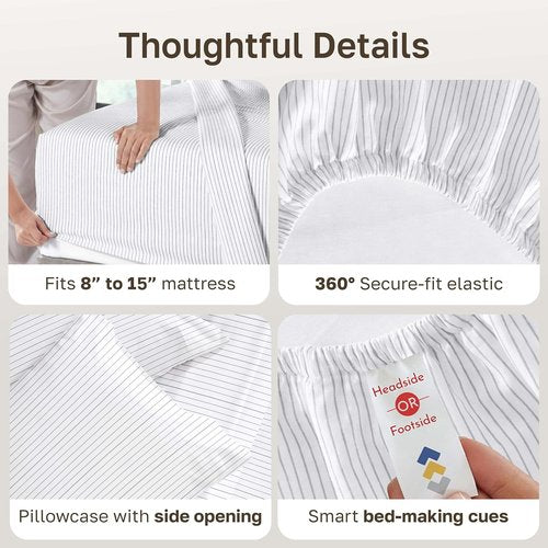 California Design Den Twin XL Bed Sheets Set - 100% Cotton, 400 Thread Count, Award-Winning Comfort | Pinstripe Design
