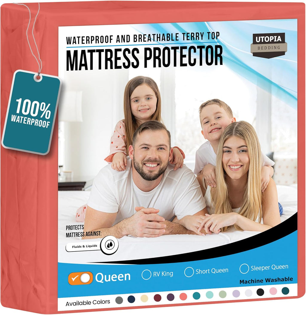 Utopia Bedding Waterproof Mattress Protector - Premium 200 GSM Terry Cover | Soft & Breathable, Queen Size (Coral)