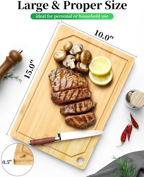 Kitsure Bamboo Cutting Board - Large Wooden Kitchen Board with Deep Juice Grooves | Multi-Sizes Available