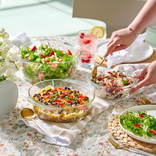 Le'raze 6-Piece Glass Tureen Bakeware Set - Durable Borosilicate Dishes with Lids, Microwave Safe, Clear Casserole Cookware