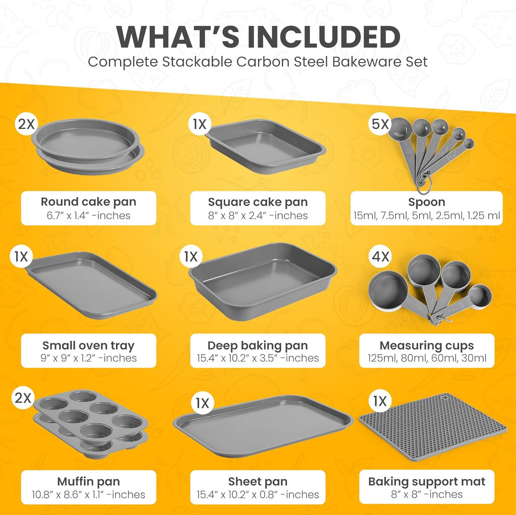 Skiennix Non-Toxic Bakeware Set - PFOA-Free 11pc Stackable Nonstick Baking Pans | Muffin, Cookie, Cake & Roaster Pans