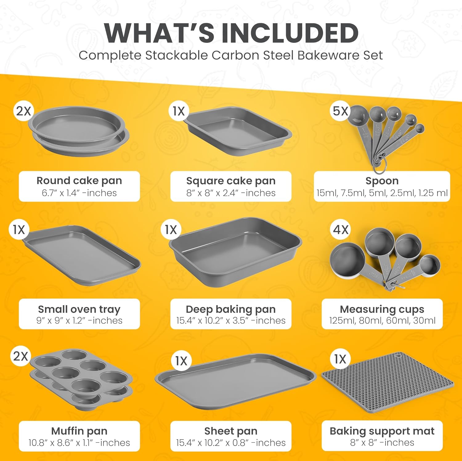 Skiennix Non-Toxic Bakeware Set - PFOA-Free 11pc Stackable Nonstick Baking Pans | Muffin, Cookie, Cake & Roaster Pans