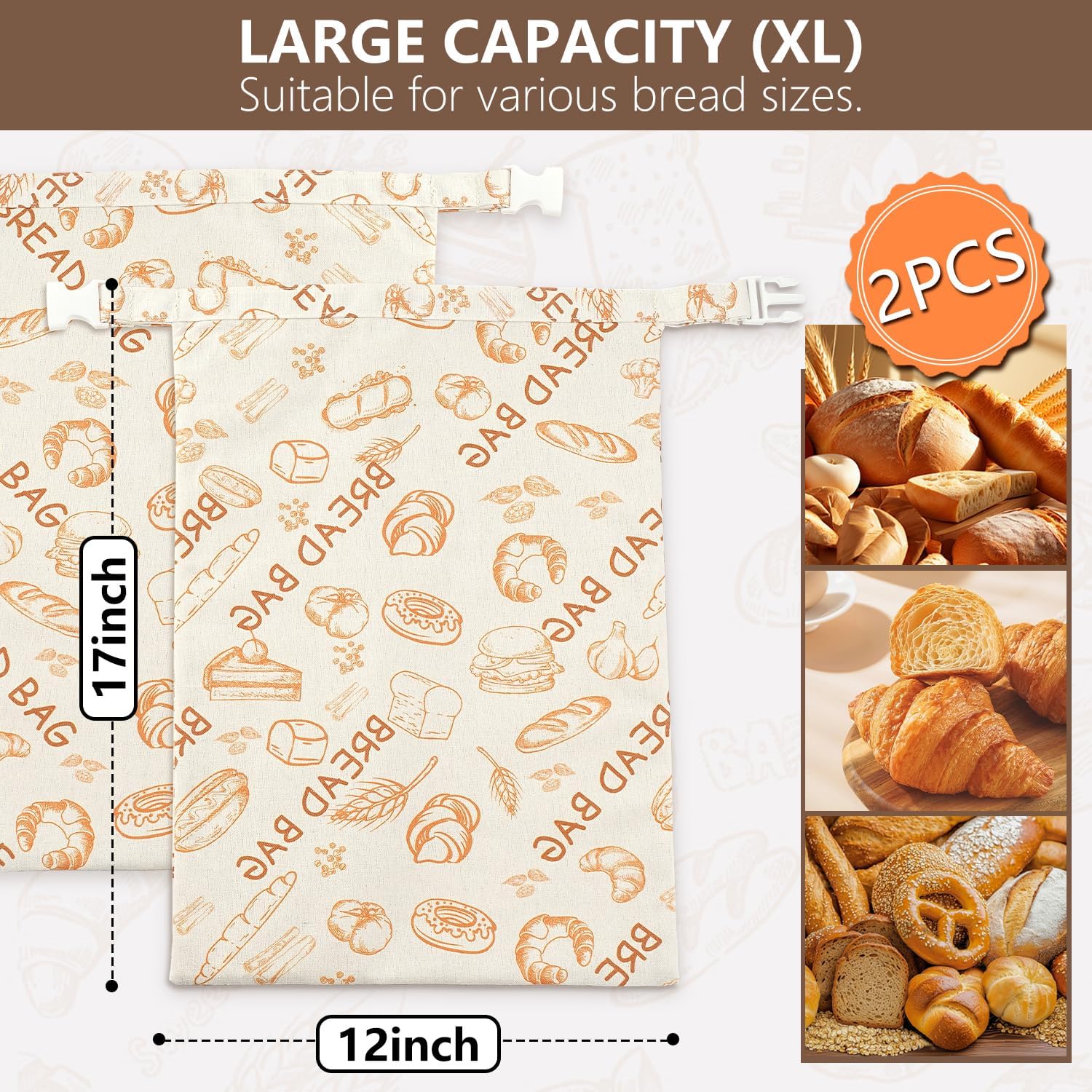 Skiennix Reusable Beeswax Bread Bags - Eco-Friendly Food Storage for Sourdough | 2 Pack, Large Capacity