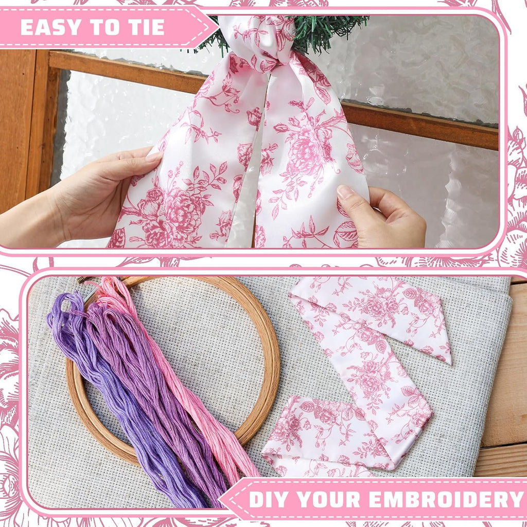 VitalCozy Red Floral Wreath Sash - Elegant Satin Ribbon for Monogrammed Embroidery | Indoor/Outdoor Decor