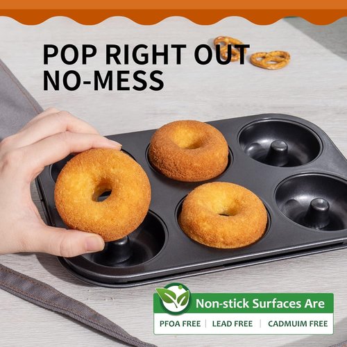 HONGBAKE Donut Pan - Upgraded Deepened Nonstick Baking Tray, 2 Pack Mini Bagel Mold - Black