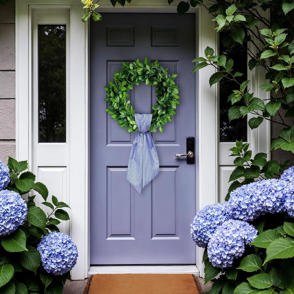 Skiennix Christmas Wreath Sash - Jean Blue Seersucker Holiday Decor for Front Door & Baby Showers