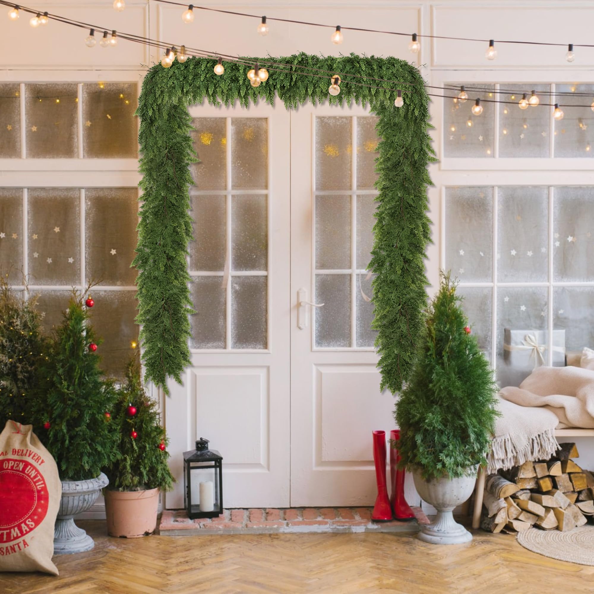 MDSTBN 6ft Christmas Garland Realistic Soft and Thickness Green Faux Cedar Pine Garland Artificial Cedar Cypress Garland for Home Fireplace Wall Indoor Outdoor Holiday Party Home Decoration
