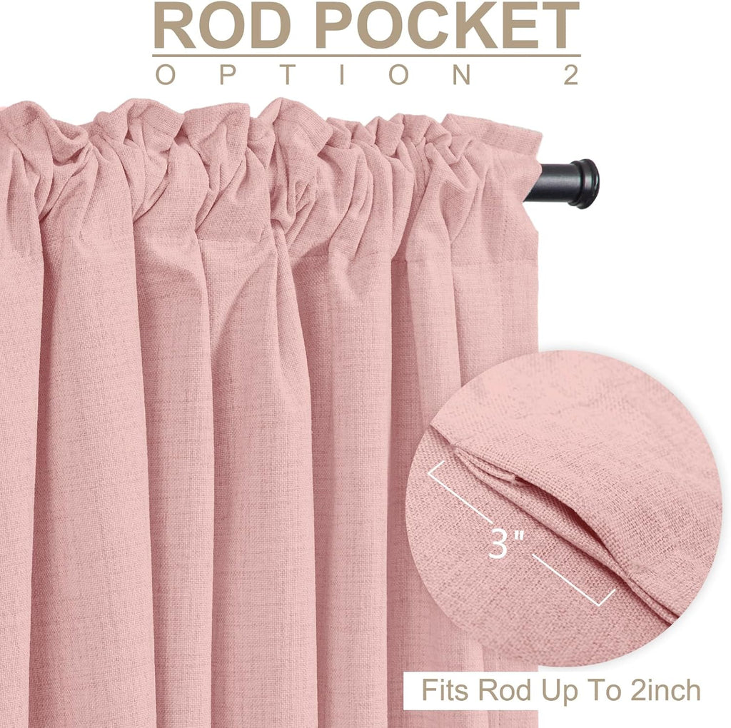 Skiennix 100% Blackout Linen Curtains - Thermal Insulated Drapes, 50" W x 96" L, Baby Pink | 2 Panels Set