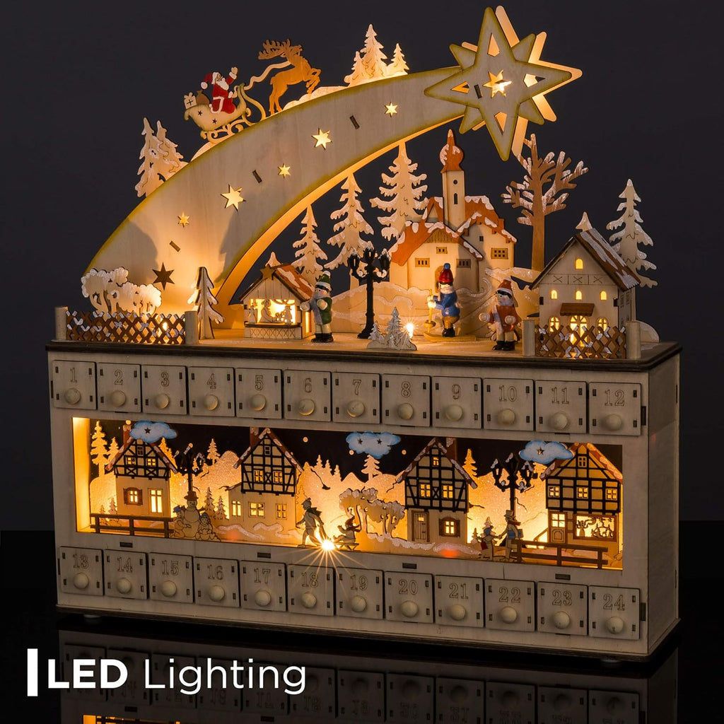 Best Choice Products Wooden Advent Calendar - Shooting Star Holiday Decoration with LED Lights