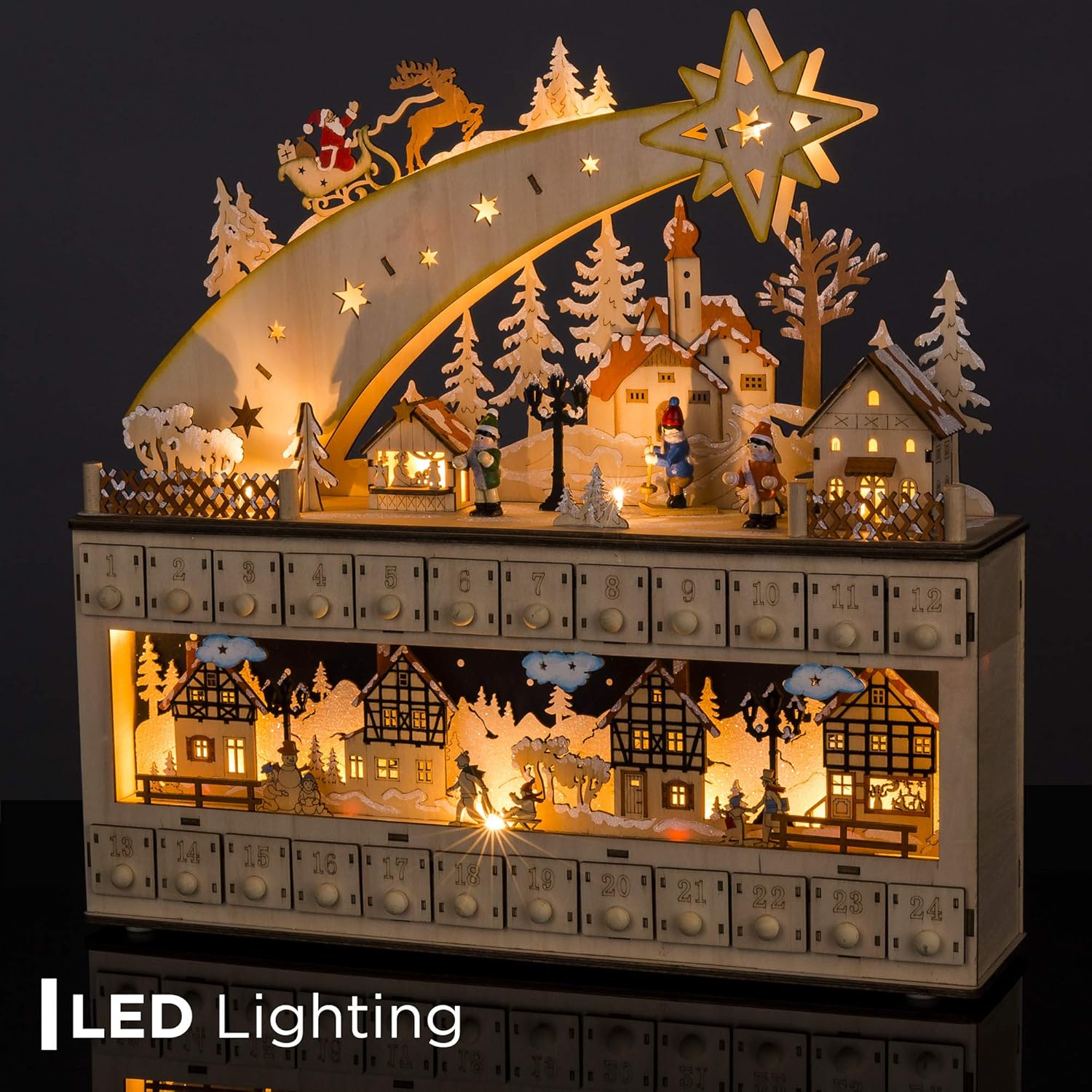 Best Choice Products Wooden Advent Calendar - Shooting Star Holiday Decoration with LED Lights