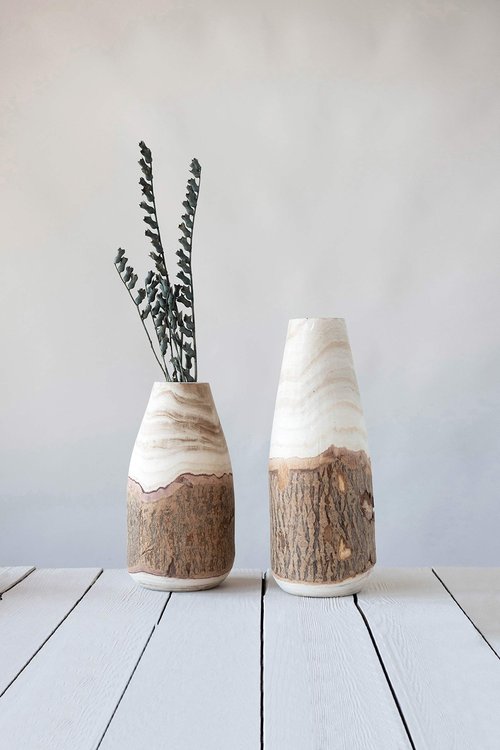 Creative Co-Op Carved Paulownia Wood Live Edge (Each one Will Vary) Vase, 16", Brown (DF2986)