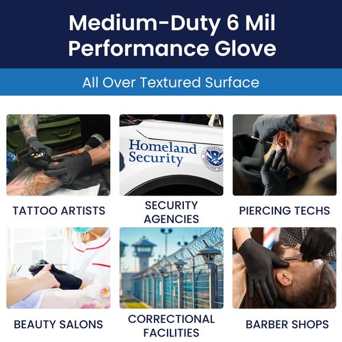 Adenna Phantom 6 Mil Latex Exam Gloves – Powder-Free, Textured Grip, Disposable, Medical Grade, Tattoo & Law Enforcement Use, Case of 1000, Large, Black
