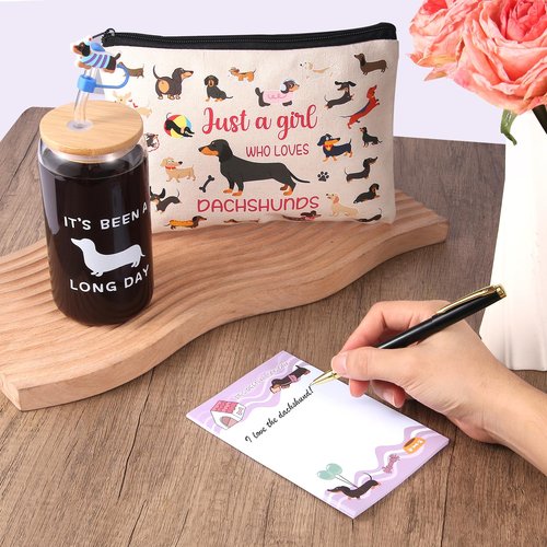 Dachshund Gifts for Women Funny Gifts for Dog Lovers Including Makeup Bag Glass Cup Keychain Socks Notepad Canvas Tote Bag Straw Cap for Birthday Christmas Mothers Day