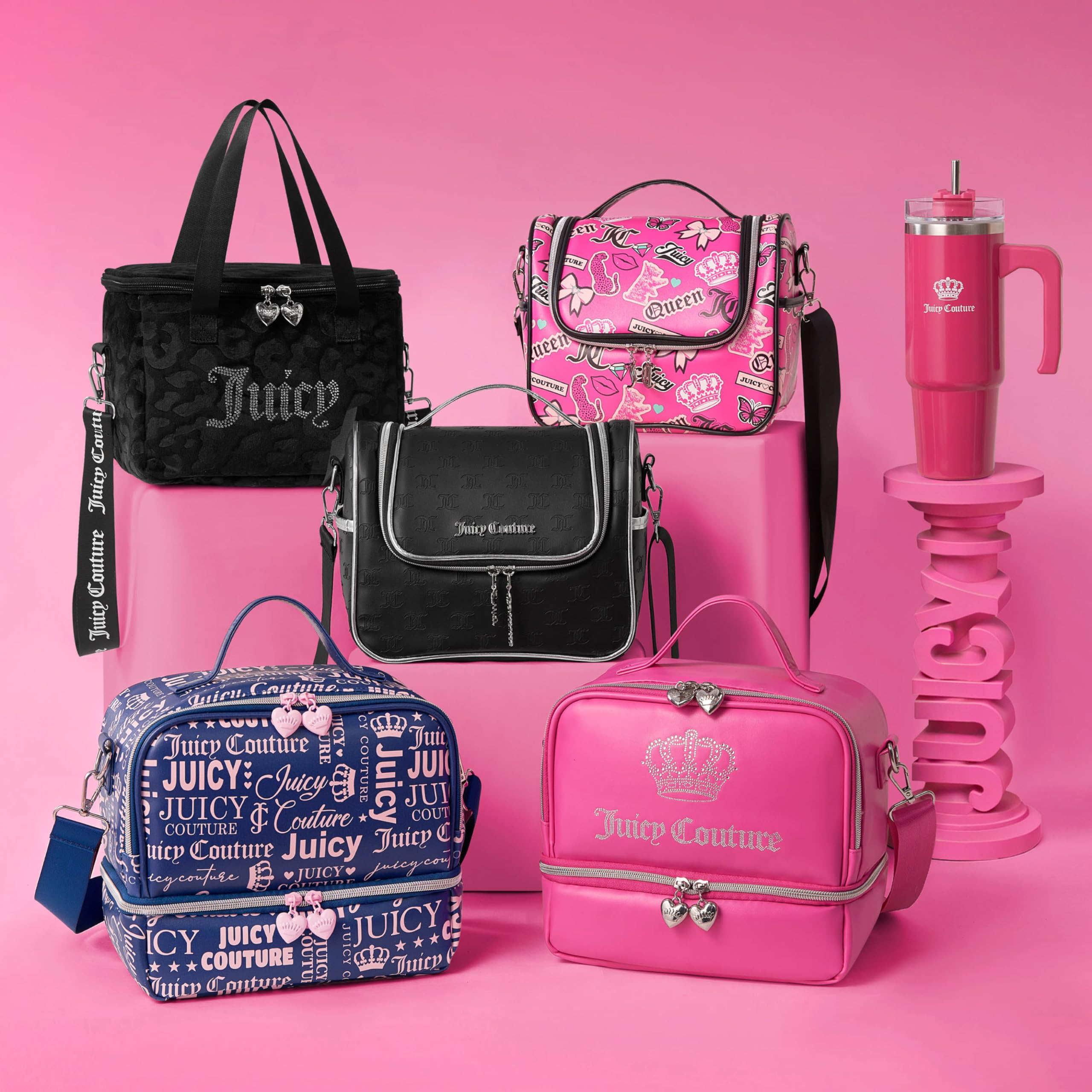Juicy Couture Insulated Lunch Bag – Stylish Cooler Tote with Adjustable Crossbody Strap, Debossed Logo, Black – Women's Lunch Box Bag for Work, School, Travel