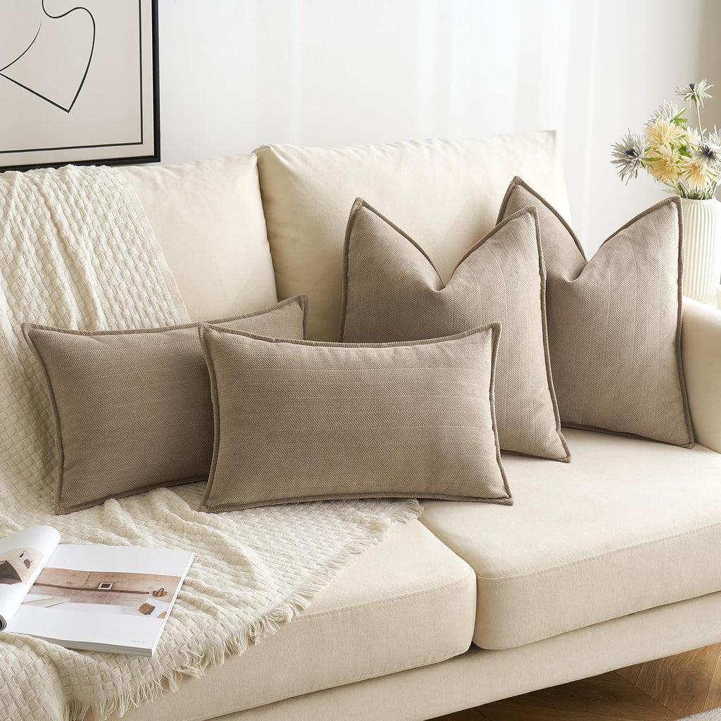 MIULEE Decorative Pillow Covers - Soft Chenille 20x20 Inch Khaki Cushions for Elegant Home Decor | Set of 2