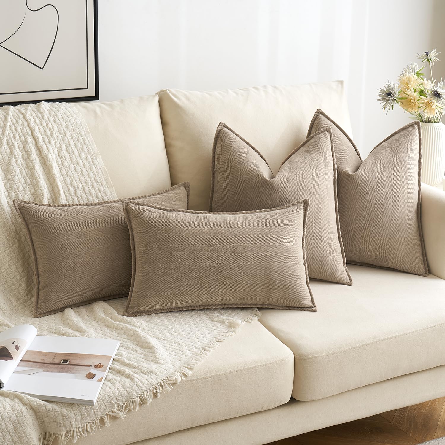 MIULEE Decorative Pillow Covers - Soft Chenille 20x20 Inch Khaki Cushions for Elegant Home Decor | Set of 2