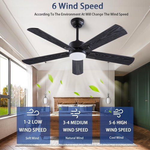 QUTWOB 52" Ceiling Fans with Light and Remote,Farmhouse 5 Blades Quiet Reversible DC Motor Ceiling Fans for Modern Indoor/Outdoor/Patio/Living Room/Bedroom(Black/Walnut)