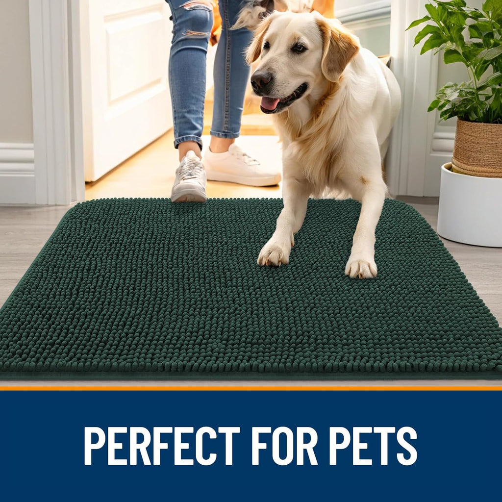 OLANLY Dog Door Mat - Absorbent Non-Slip Washable Doormat for Muddy Paws | 40x32 Blackish Green