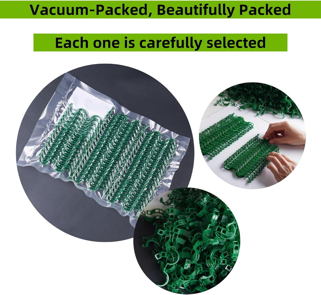 Skiennix Plant Support Clips - 100 Pcs Plastic Clips for Securing Tomato Vines | Green Garden Clips