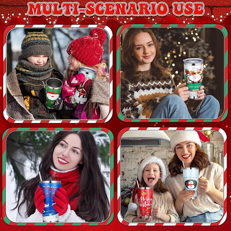6 Pcs 30oz Christmas Tumblers Gift Set with Lids, Straws & Brushes - Cute Holiday Patterns - Variation of THIS listing