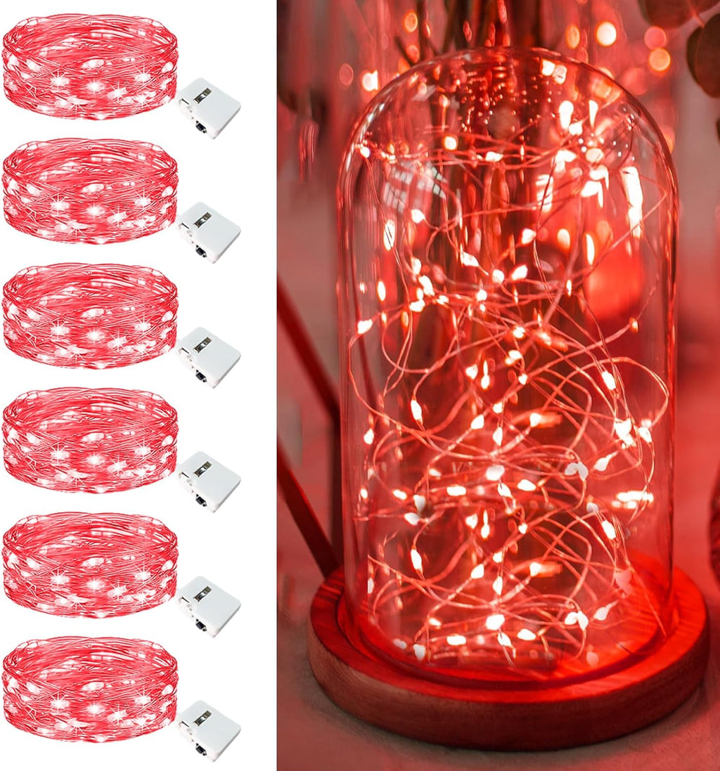 Skiennix 6 Pack Fairy Lights - 7ft 20 LED Waterproof Twinkle String Lights for DIY Party Decor | Red