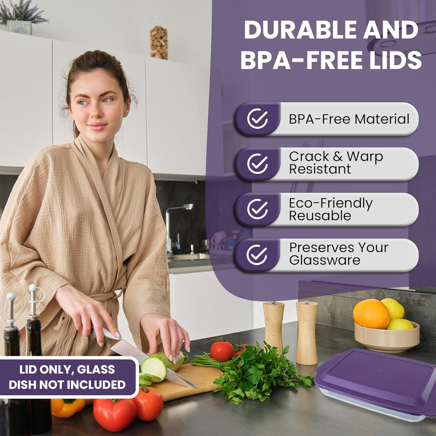 Pyrex Replacement Lid - Fits 9x13 Glass Casserole Baking Dish | Purple Tab Handle 3-Quart Model 233-PC