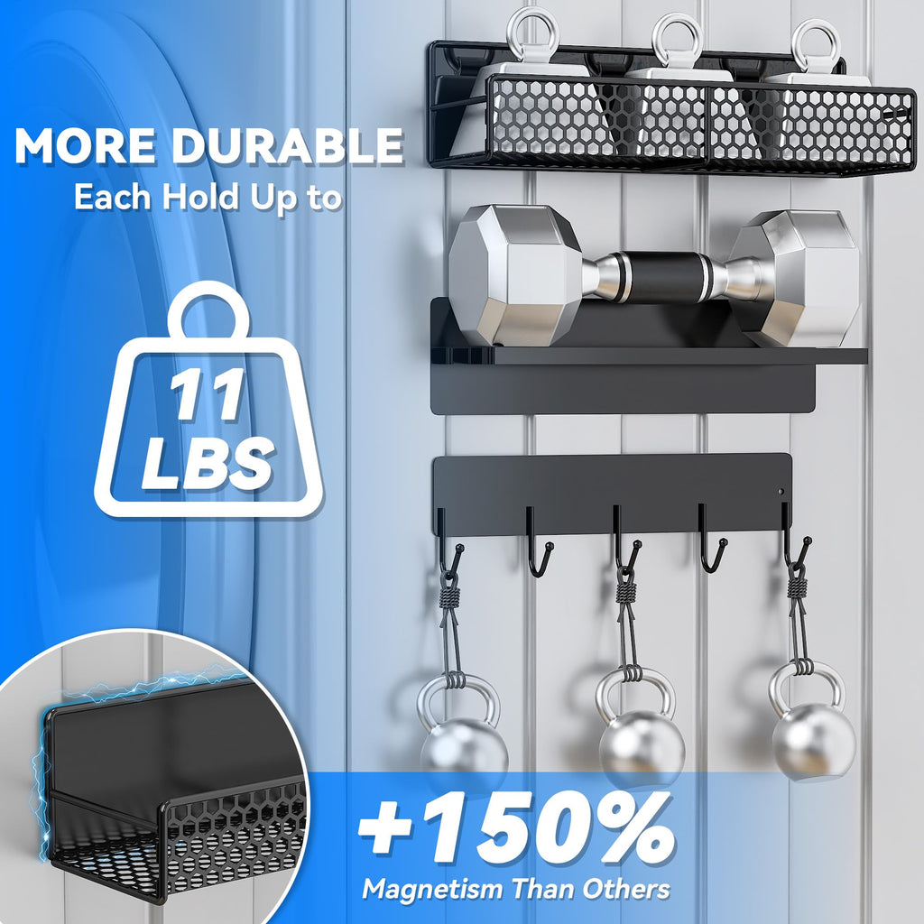 JulktLli 5 Pack Multifunctional Magnetic Shelves for Washing Machine & Refrigerator - Heavy Duty Laundry Room Organization System with Tool Hooks, Metal Storage Baskets (Black)