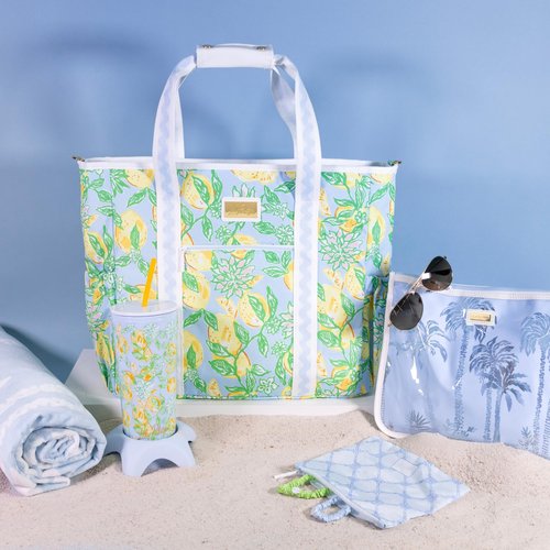 Lilly Pulitzer Oversized Pool/Beach Towel, 40 x 72, Large Cotton Towel for Adults, Blue/Green Palm Tree Print, Palms Way Home
