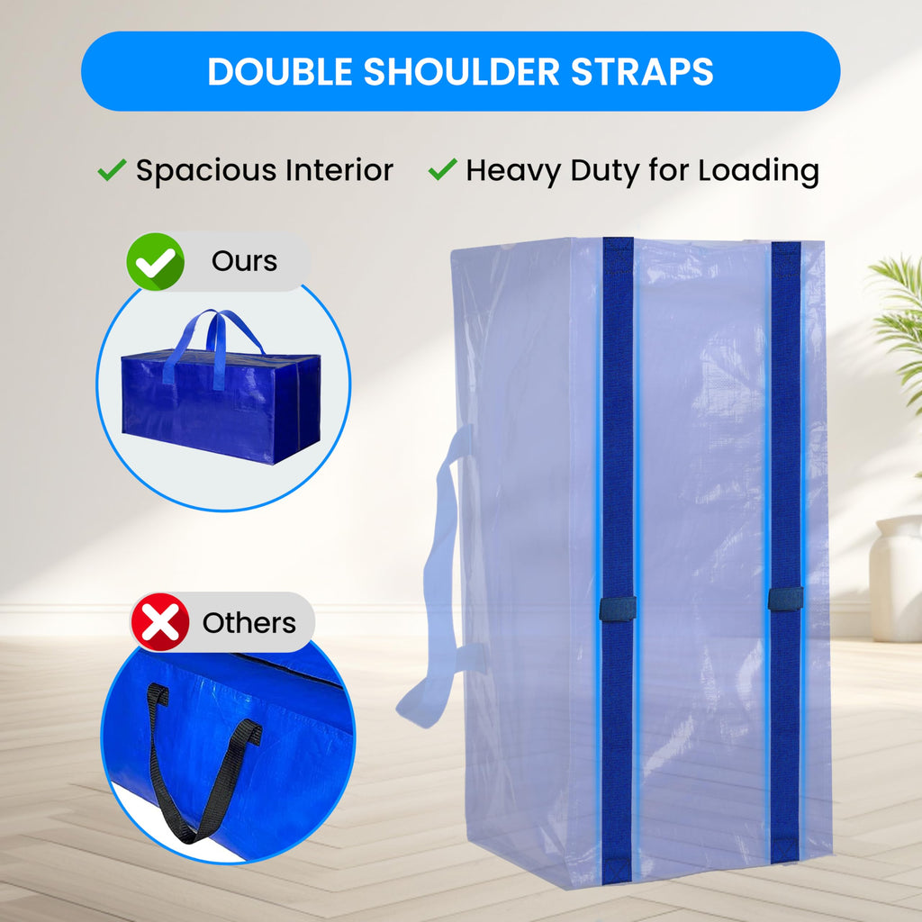 Simple Deluxe 6 Pack Extra Large Moving Bags with Backpack Straps, Strong Handles/Zippers, Heavy Duty Storage Tote For Moving Travel Camping Space Saving, Blue