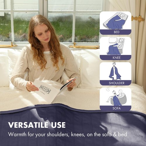 VELLUBAM Heated Blanket Throw 50" x 60" - Soft Flannel Sherpa Electric Blanket Throw with 5 Heating Levels & 4 Hours Auto Off, Machine Washable, Ideal Gift for Grandma (Purple)